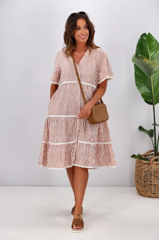Flash Discount Joop & Gypsy Rosalie Dress Mocha Stripe