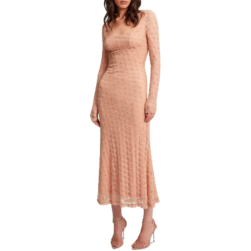 Stylish Women's Garments Bardot Womens Lace Tea Length Sheath Dress