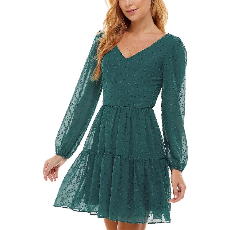 Casual Women's Clothing City Studios Womens Juniors Chiffon Swiss Dot Fit & Flare Dress