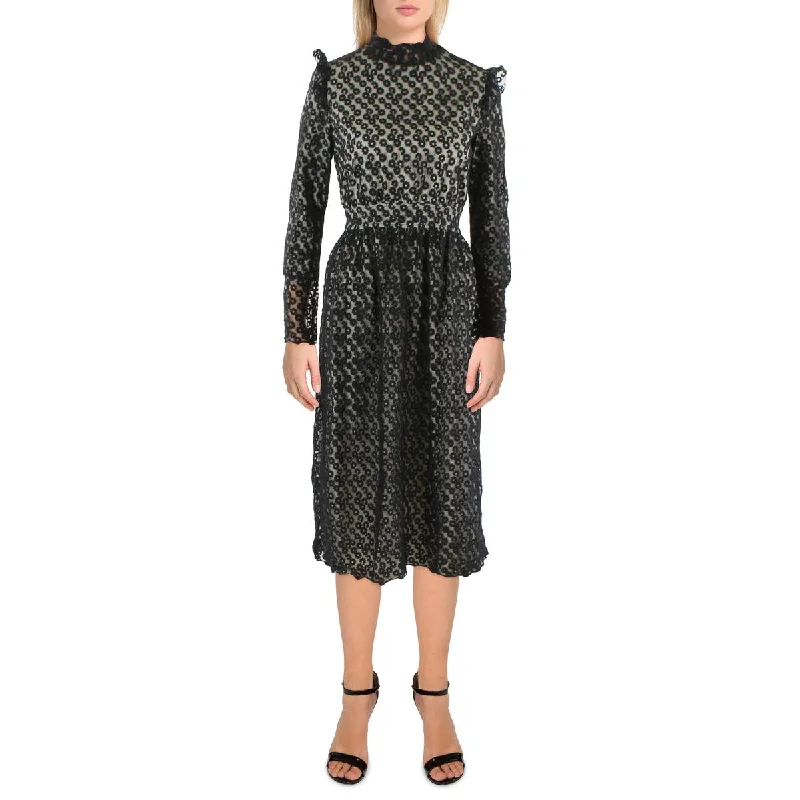 Affordable Women's Clothing N by Nancy Womens Lace Mock Fit & Flare Dress