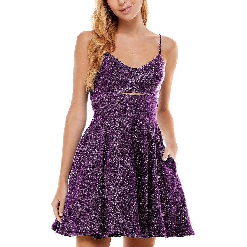 Stylish Savings City Studio Womens Juniors Glitter Cut-Out Fit & Flare Dress