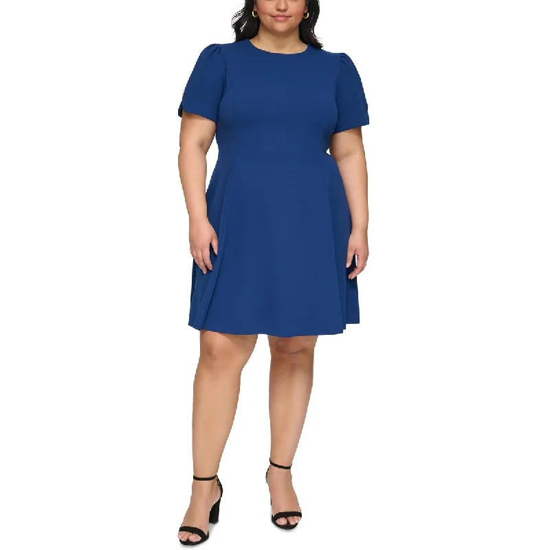 Women's Loungewear Clothes DKNY Womens Plus Button Crepe Fit & Flare Dress