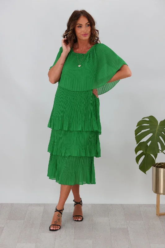 High-Fashion Women's Clothing Sambara Abbie Pleated Layer Dress Green
