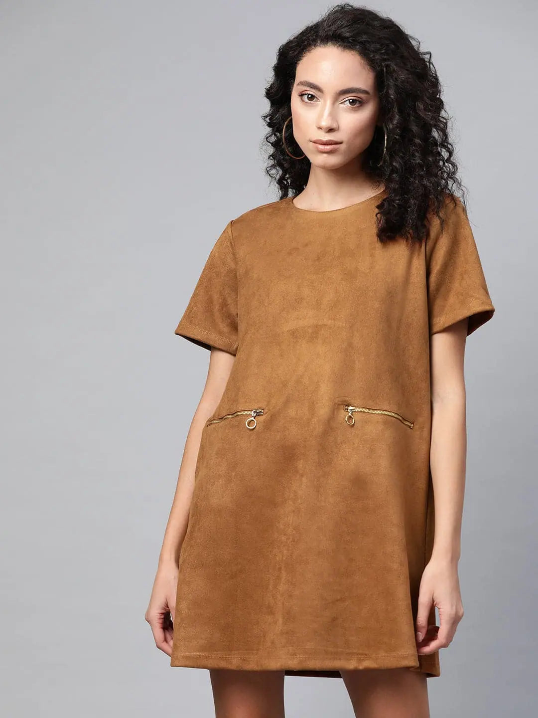 Effortless Chic for Women Brown Suede A-line Dress