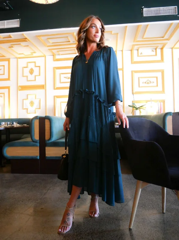 Flash Discount Jane James Rosalie Micropleat Tiered  Dress Petrol