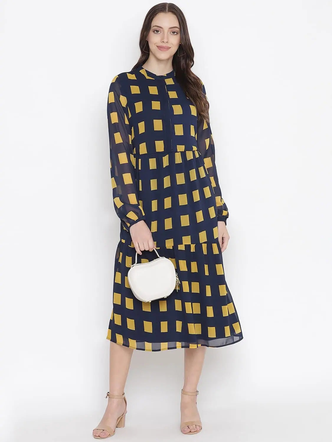 High-Quality Women's Fashion Dresses Oxolloxo Printed Checks Lining Ptretty Women Dress