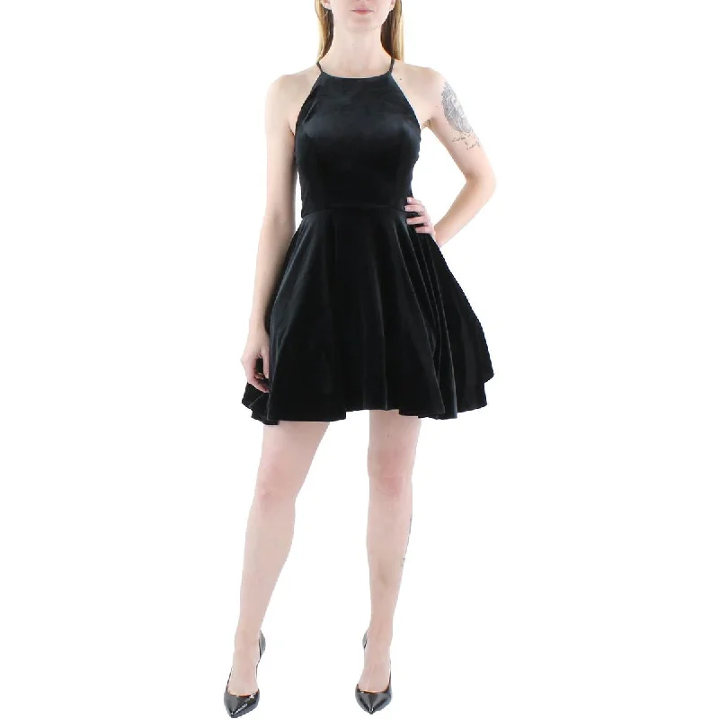 Stylish Outerwear Clothing For Women Bee Darlin Womens Juniors Velvet Mini Fit & Flare Dress