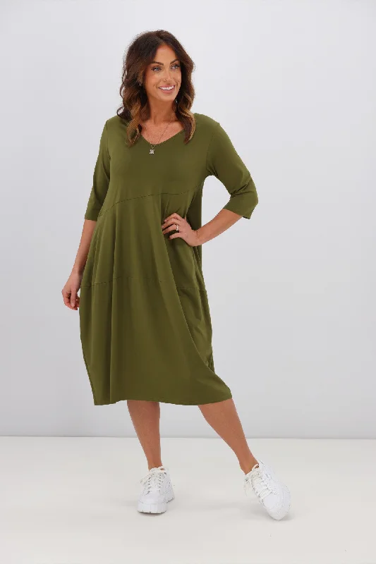 Flash Sales Today Tirelli V Neck Diagonal Seam Dress Moss