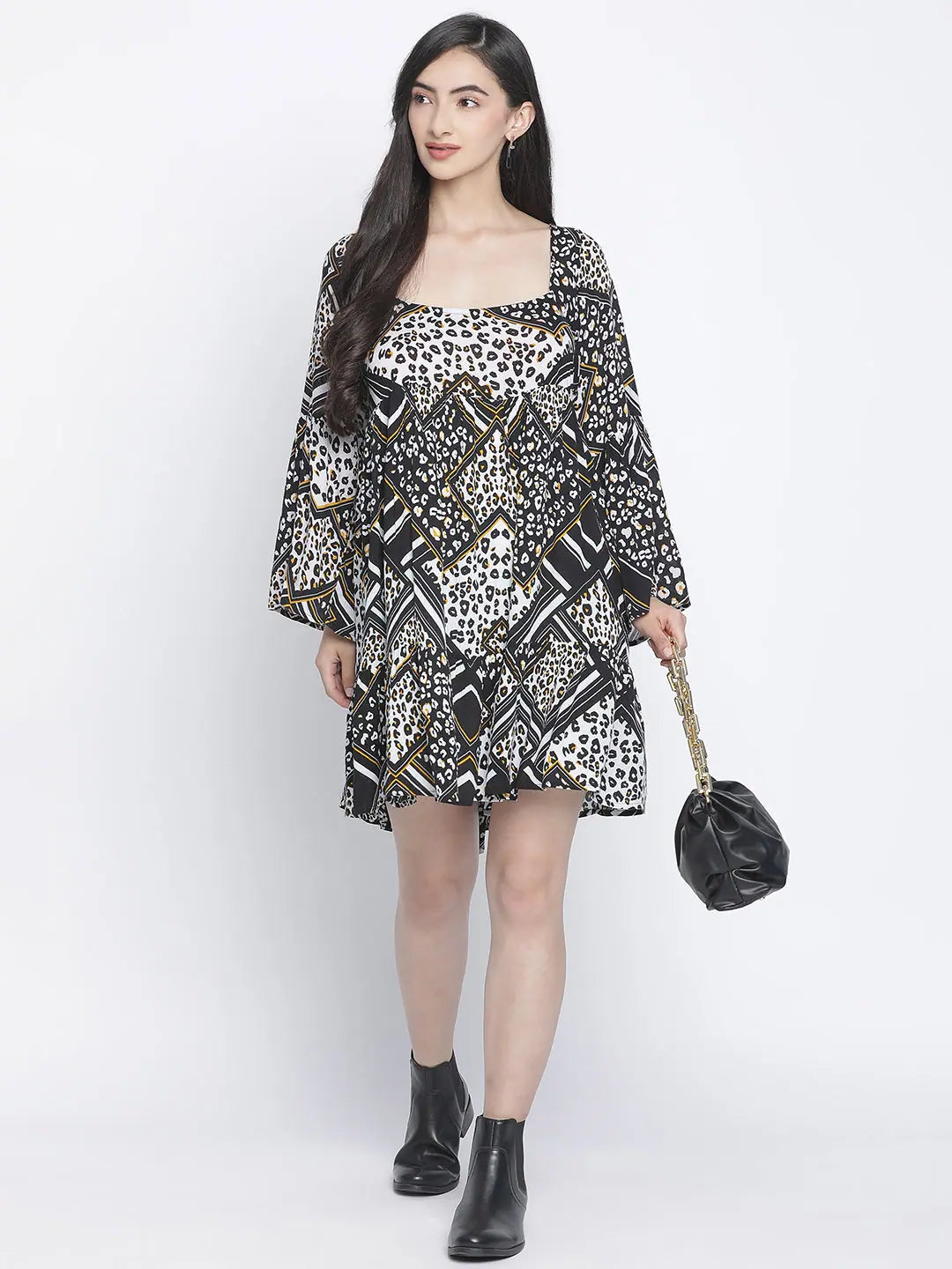 Trendy Street Style Clothing Blomer Black printed women dress