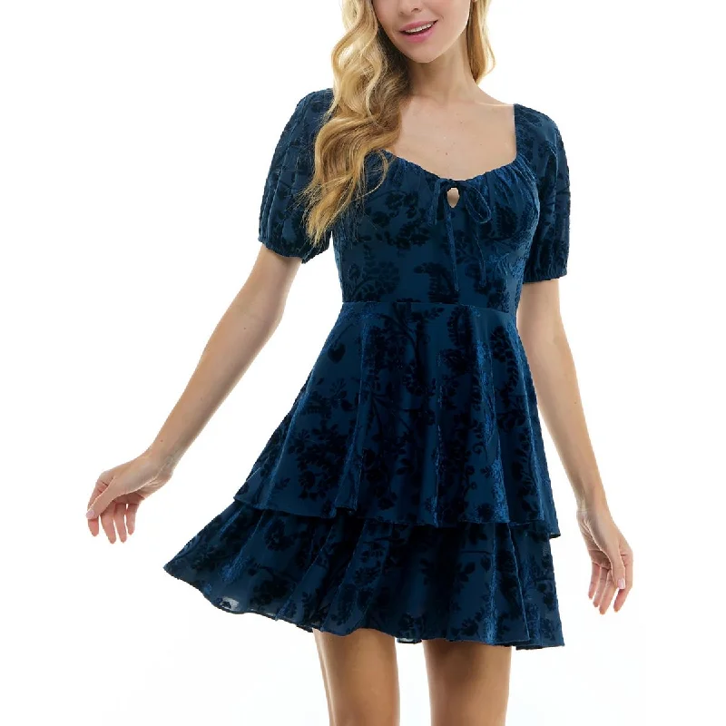 Versatile Women's Fashion City Studios Womens Juniors Burnout Velvet Mini Fit & Flare Dress