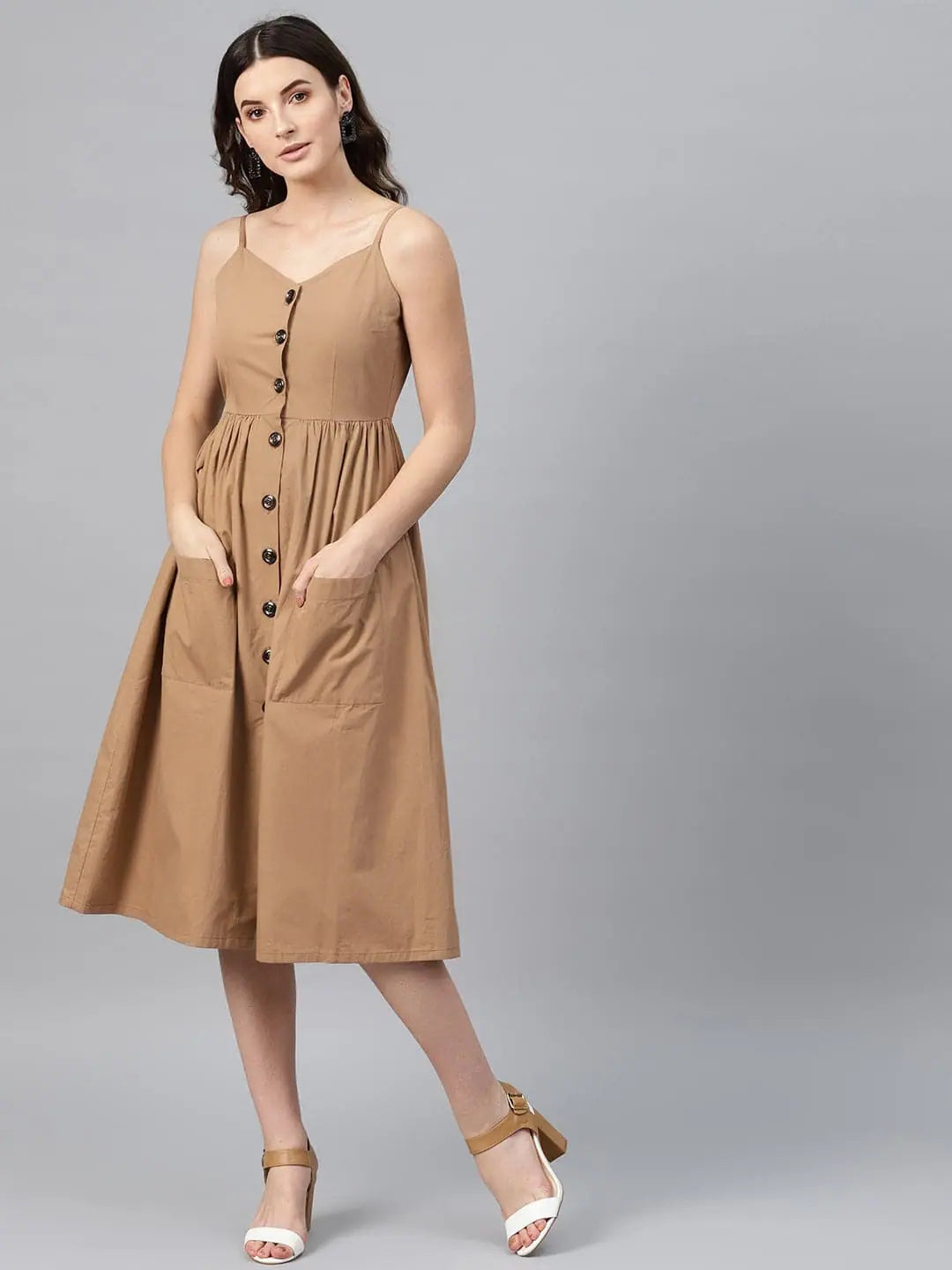End Of Season Sale Clothing Brown Front Open Strappy Dress