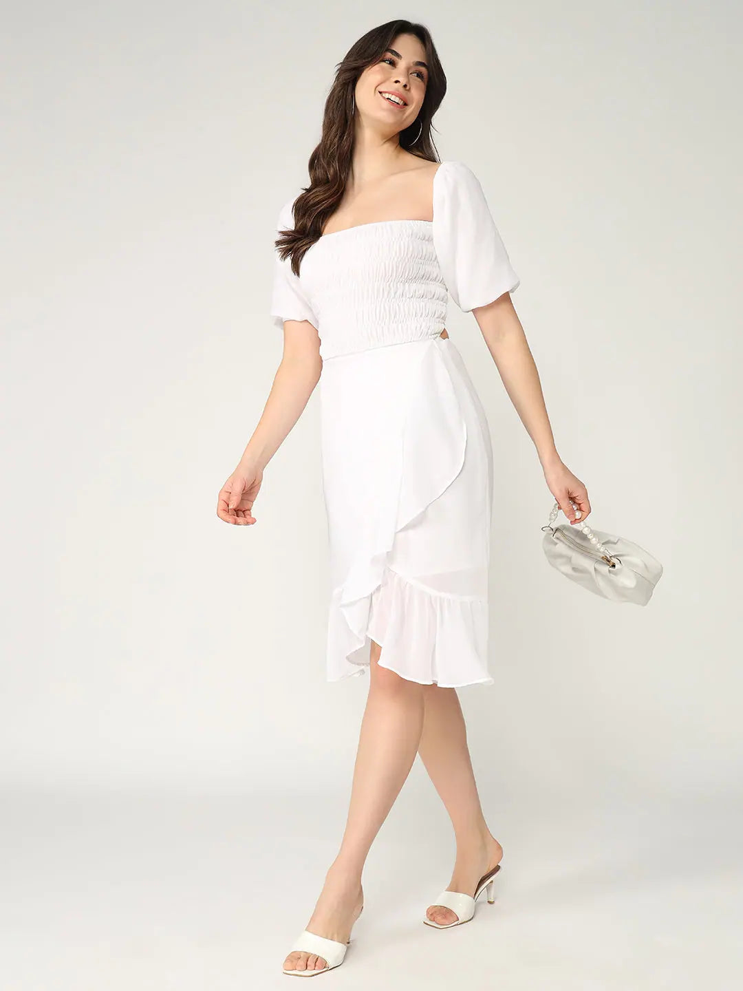 Women's Charming Outfit For Events Solid Fit And Flare Summer Dress With Smocked Elasticised Bodice
