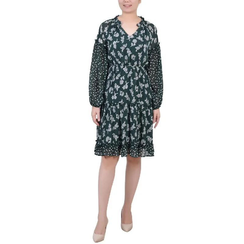 Affordable Women's Clothes NY Collection Womens Petites Printed Above Knee Wear To Work Dress