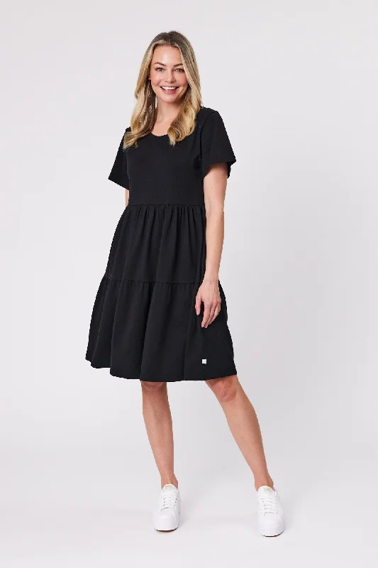 Women's Vacation Outfit Set Shine On Essentials Empire Line Dress Black
