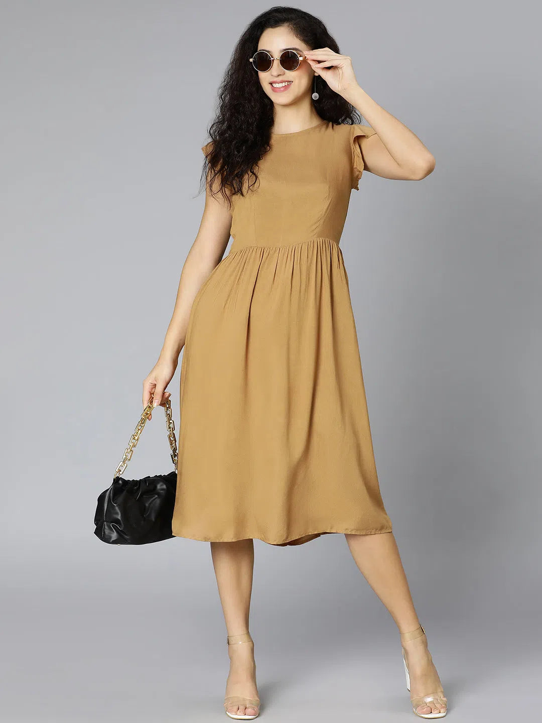 Versatile Outfits Sweet brown ruffle women dress