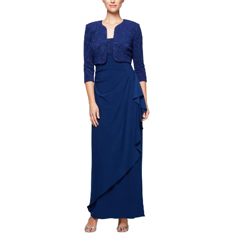 Women's Elegant Formal Outfit Alex Evenings Womens Matte Jersey Glitter Dress With Jacket