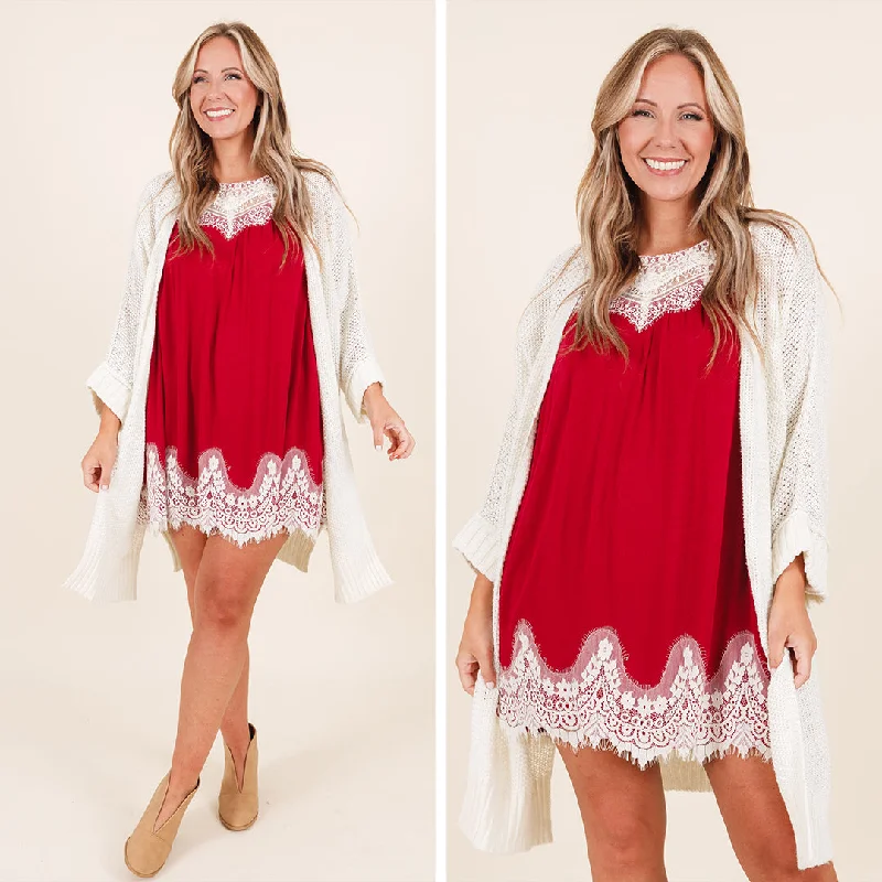 Relaxed Style Laced With Love Dress, Scarlet