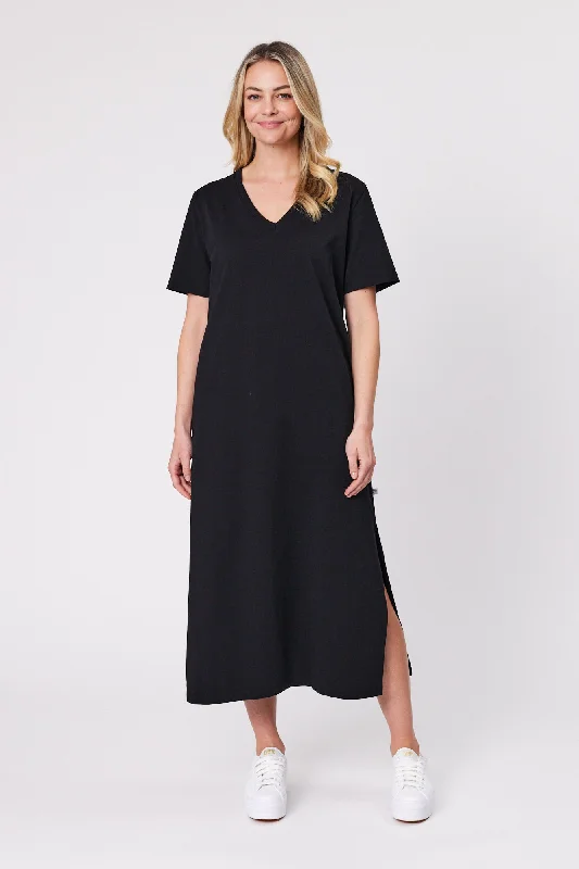 Women's Work Outfit For The Office Shine On Essentials Maxi Tee Dress Black