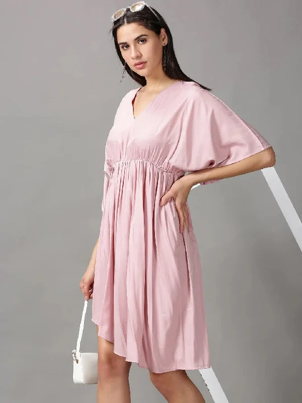 Best Online Women's Boutiques Women's Pink Solid Fit and Flare Dress-AE-15776-Pink