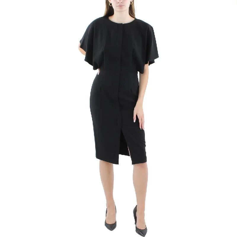 Women's Vacation Garments Black Halo Womens Knee-Length Flutter Sleeve Sheath Dress