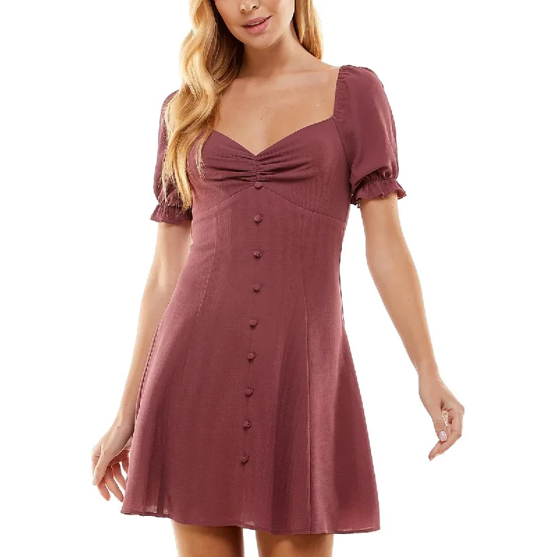 Stylish Outerwear Clothes For Women City Studio Womens Juniors Sweetheart Neckline Puff Sleeves Fit & Flare Dress