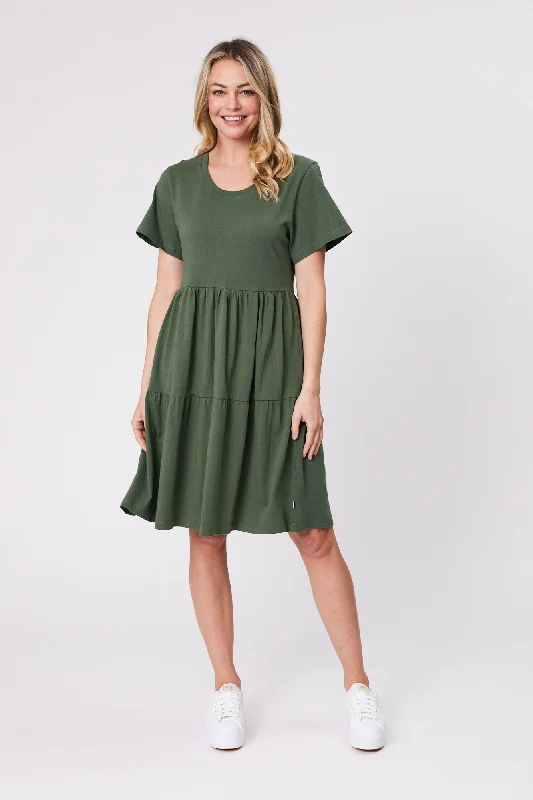 Women's Plus-Size Outfit Shine On Essentials Empire Line Dress Khaki