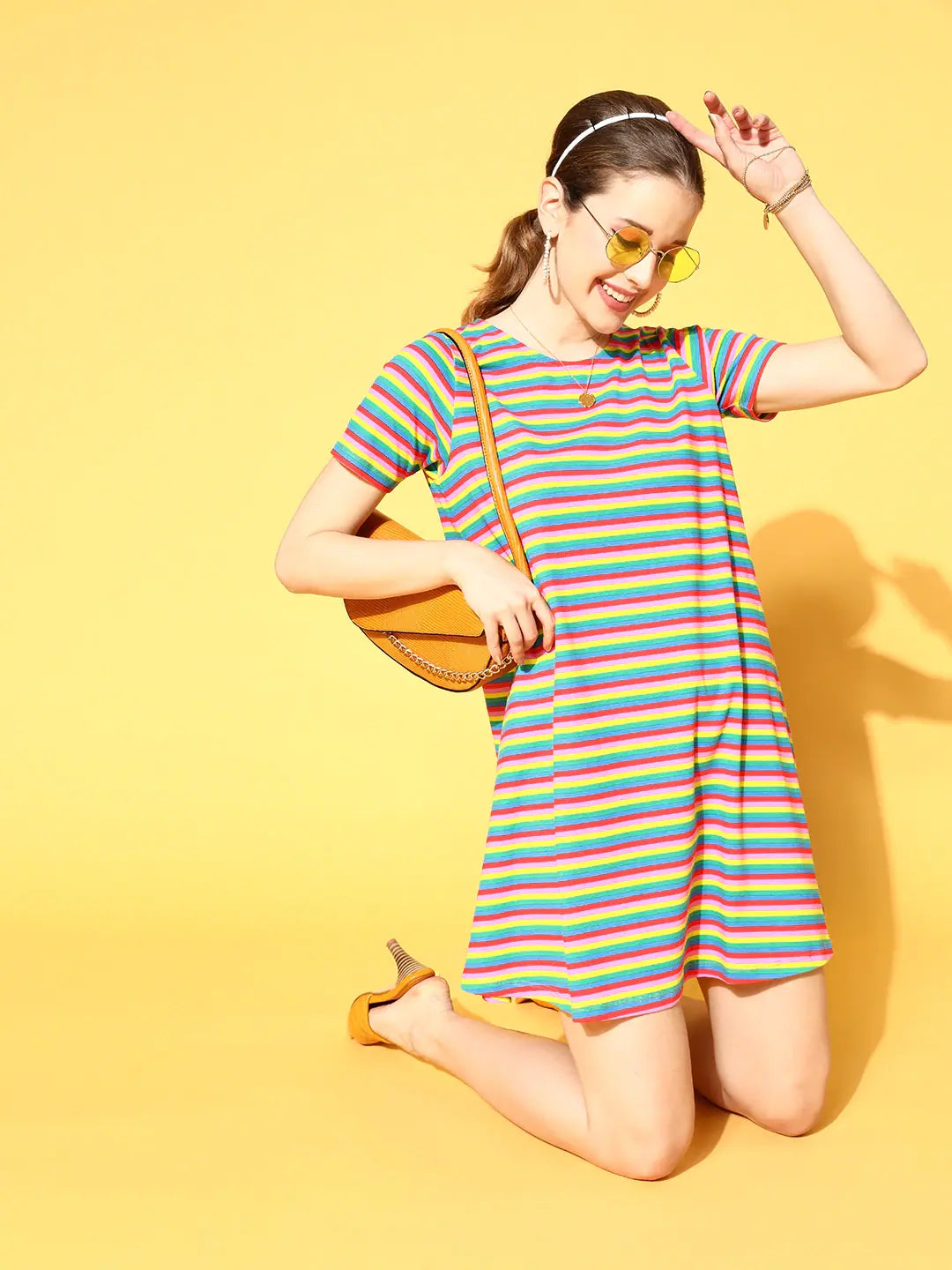 Women's Clothes Women Rainbow Stripes Tent Dress