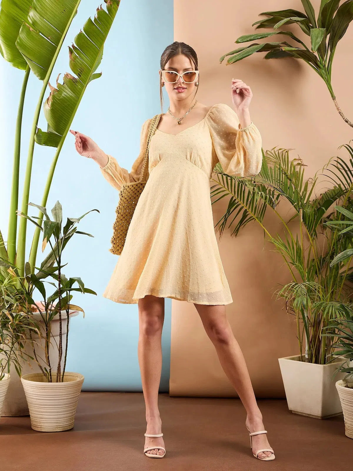 Women's Evening Clothes Women Nude Dobby Sweetheart Neck Ruched Skater Dress