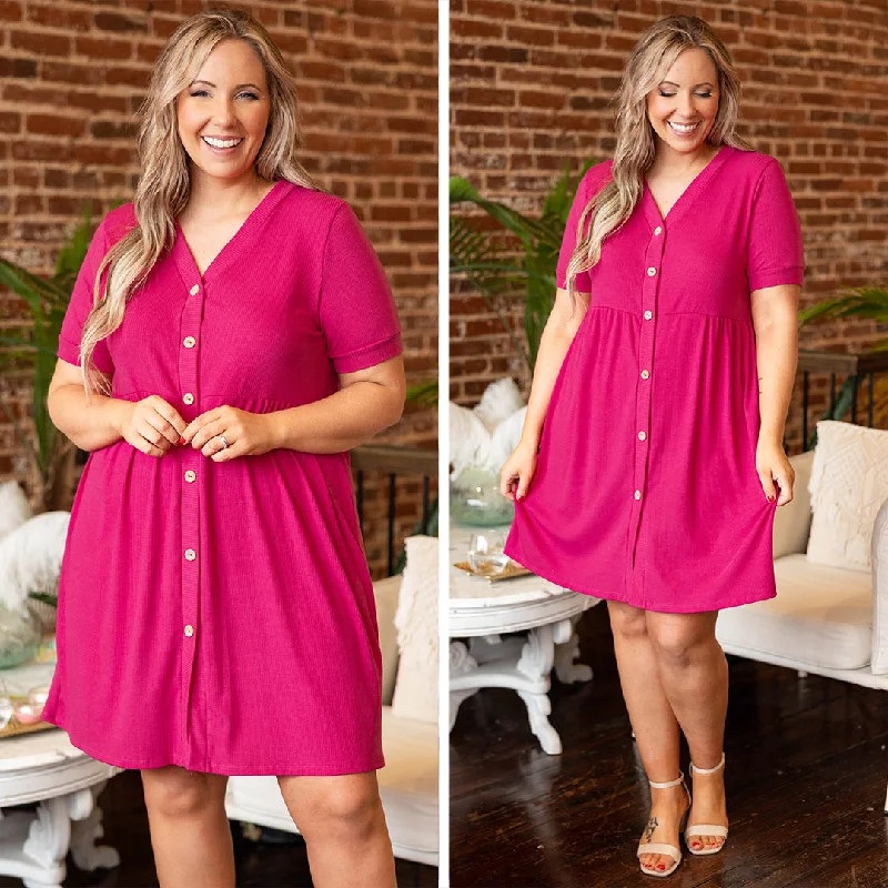 Chic Wardrobe Long Overdue Dress, Fuchsia