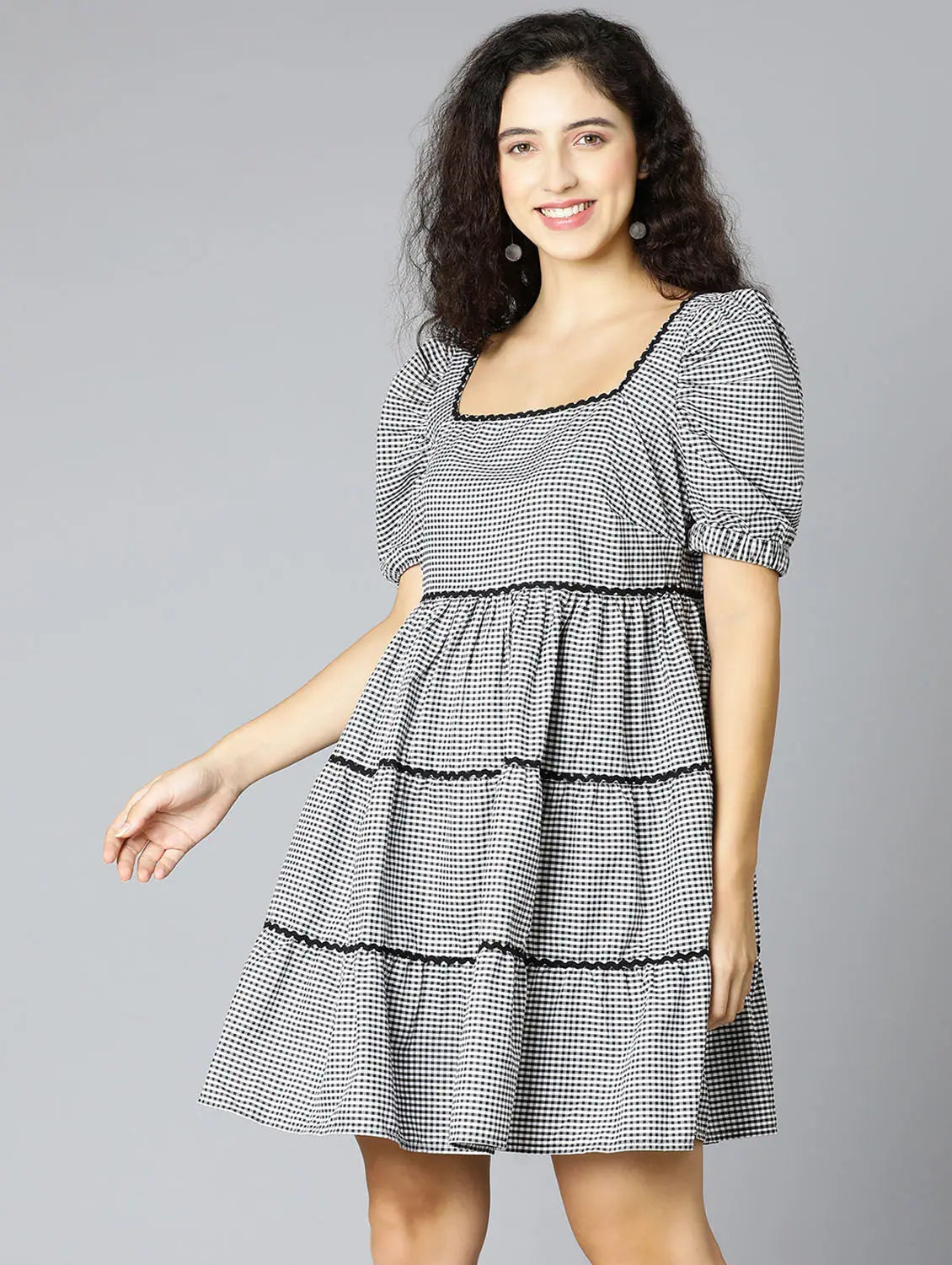 Chic Outfits Black & Checks Casual Women Dress