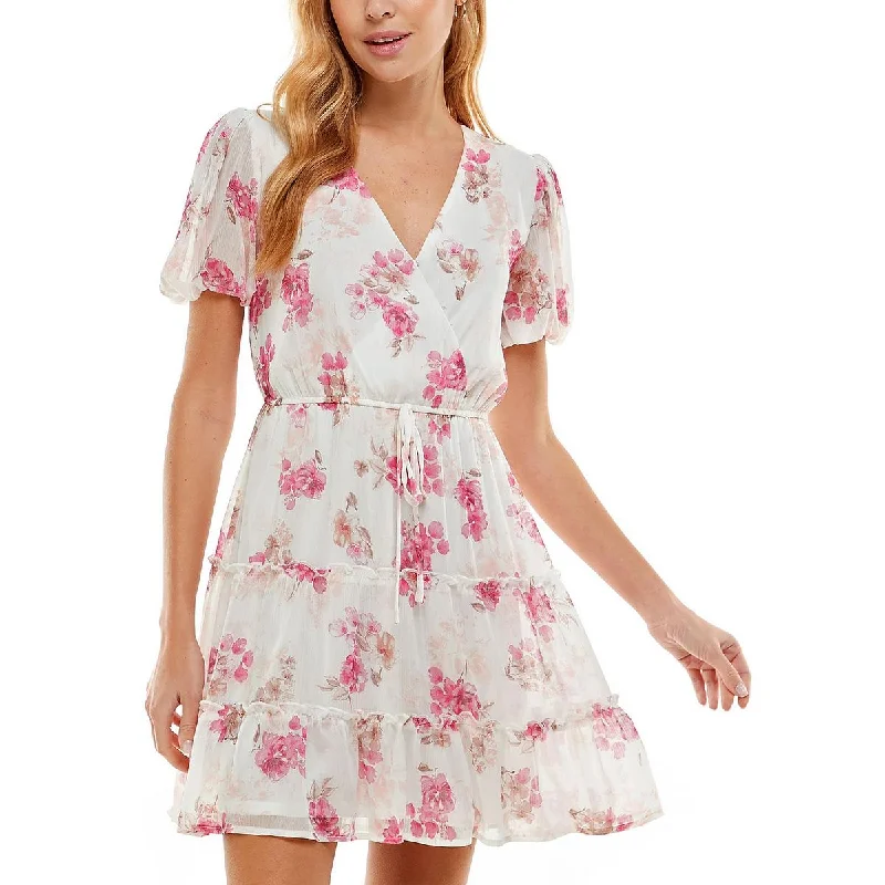 Best Boutiques Online City Studio Womens Juniors Tiered Tie Waist Fit & Flare Dress