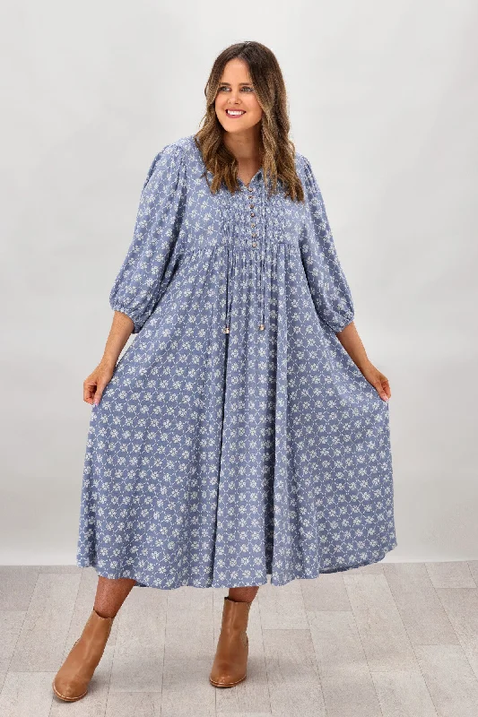 Women's Active Garments For Workouts Salty Bright Julia Balloon Sleeve Dress Powder Blue Print