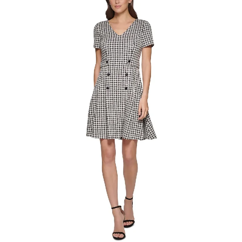VIP Member Discount DKNY Womens Chekered Above Knee Fit & Flare Dress