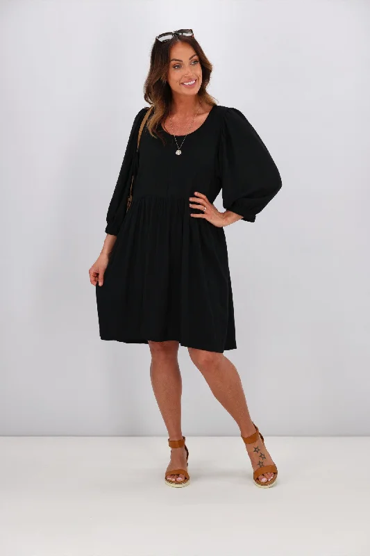 Comfortable Clothes Shine On Label Blanchet Gathered Sleeve Dress Black