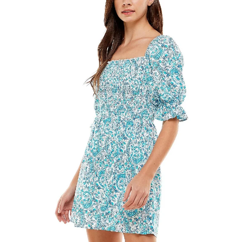Sustainable Fashion Clothing For Women City Studios Womens Juniors Smocked Above Knee Fit & Flare Dress
