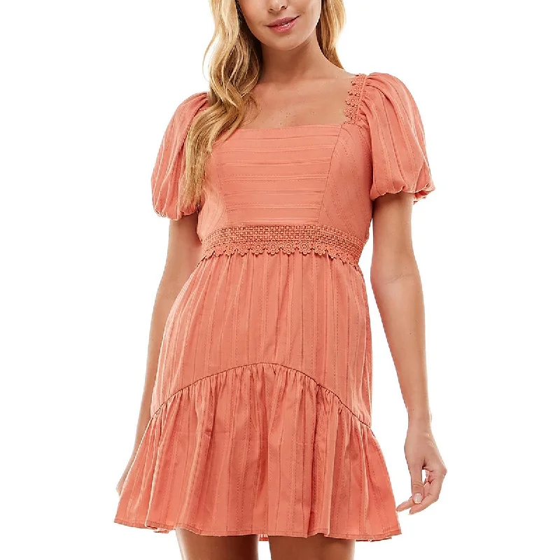 Women's Workout Garments City Studio Womens Juniors Textured Square Neck Fit & Flare Dress