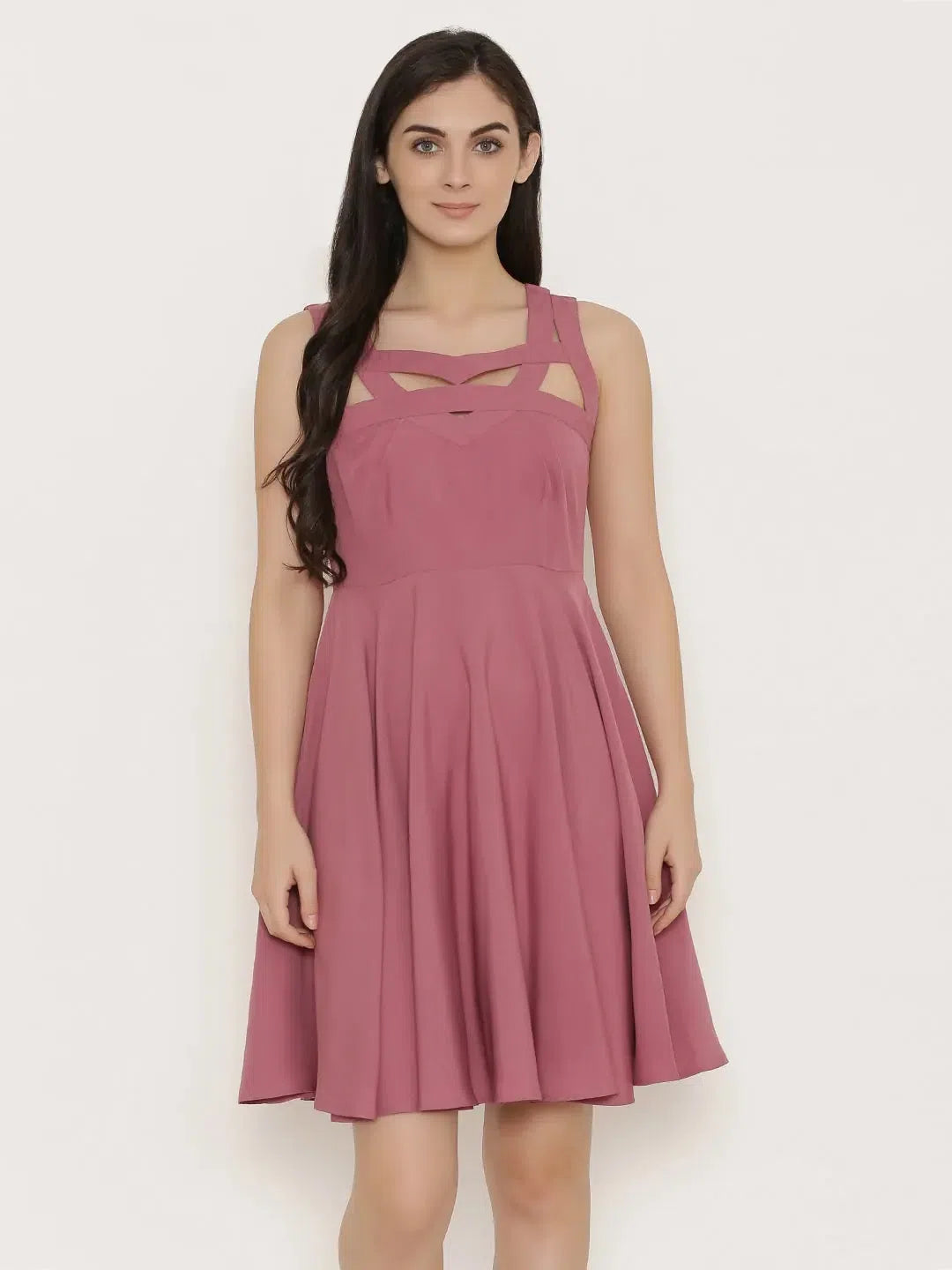 Holiday Special Offers Cutout neck skater dress in Mauve