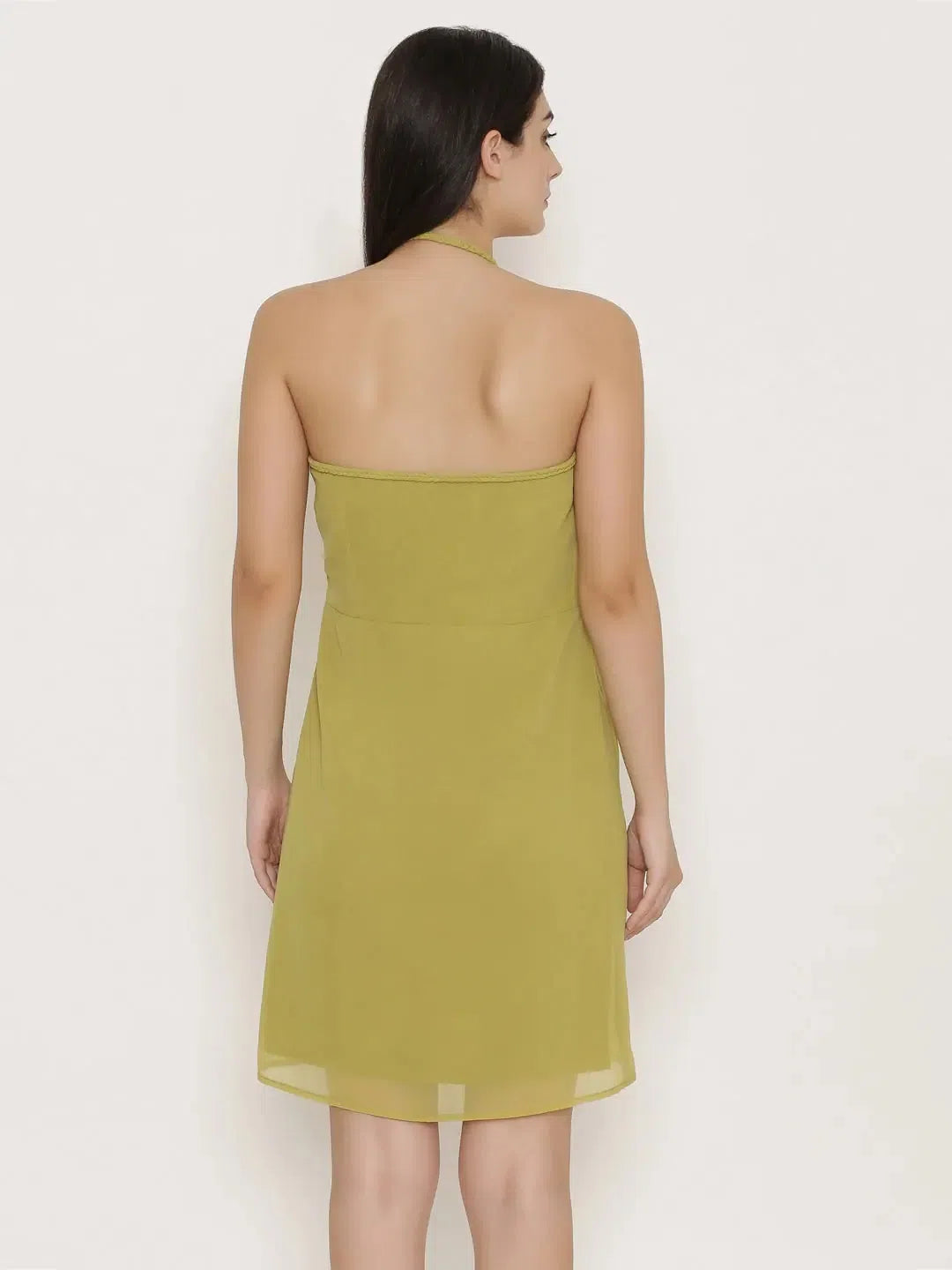 Clearance Sale Short braid neckline Dress in Olive Green