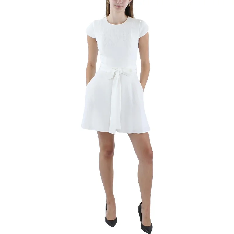 Women's Activewear for Exercise and Sports Black Halo Womens Above Knee Cap Sleeve Fit & Flare Dress