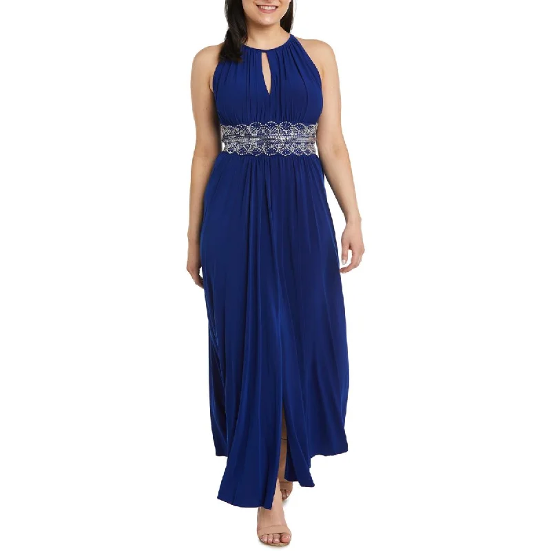 Casual Clothing for Women R&M Richards Women's Embellished Front Slit Gathered Halter Dress