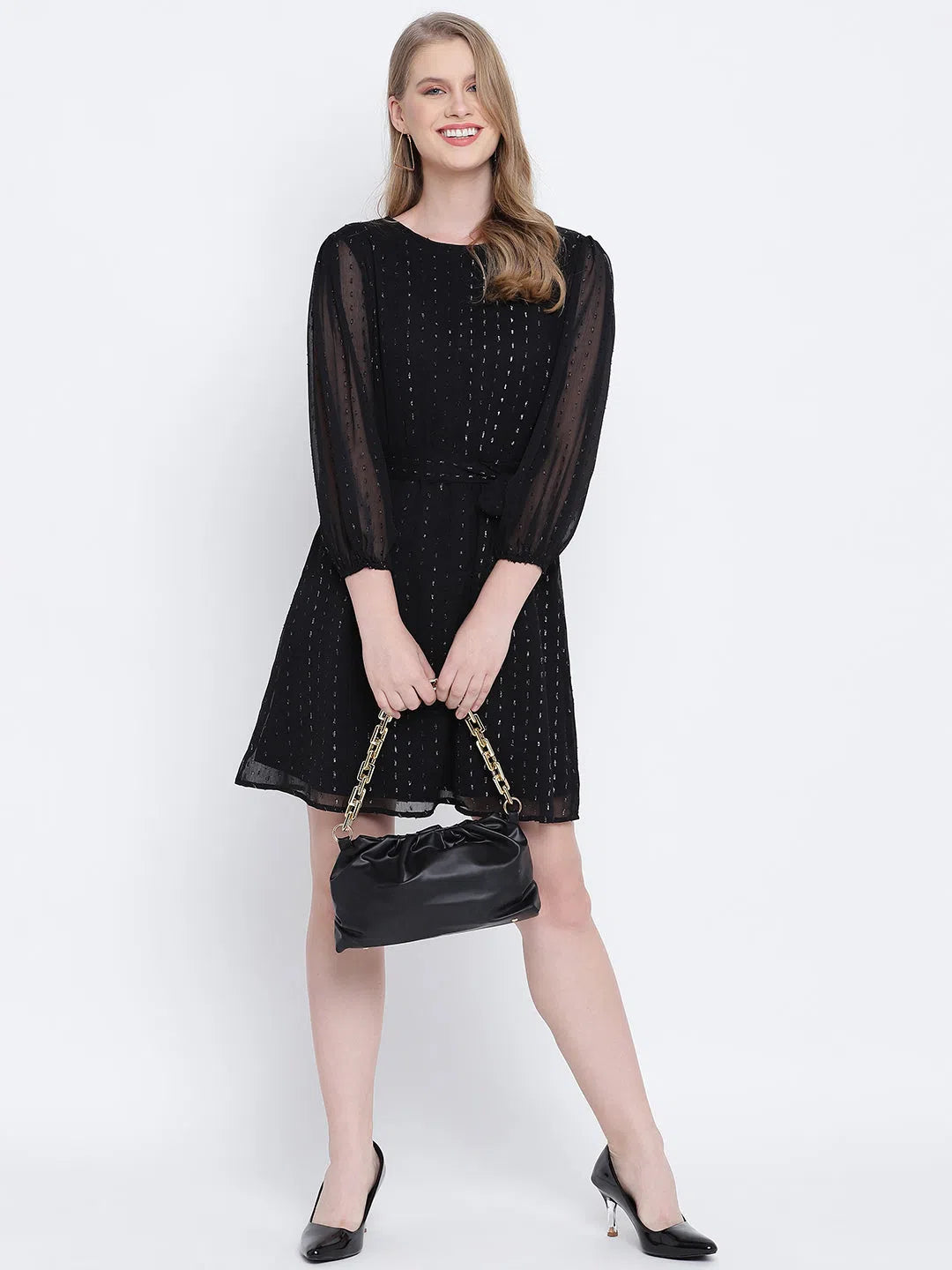 Chic Women's Outfit Ideas Shimmer glint black women dress