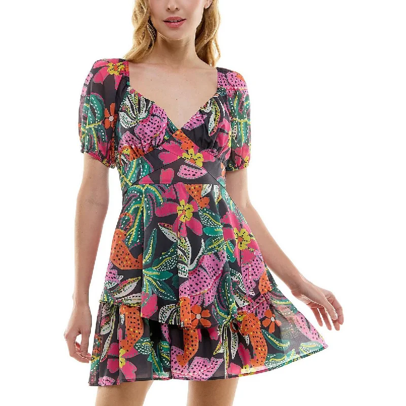 End of Season Sale Crystal Doll Womens Juniors Printed Above Knee Fit & Flare Dress