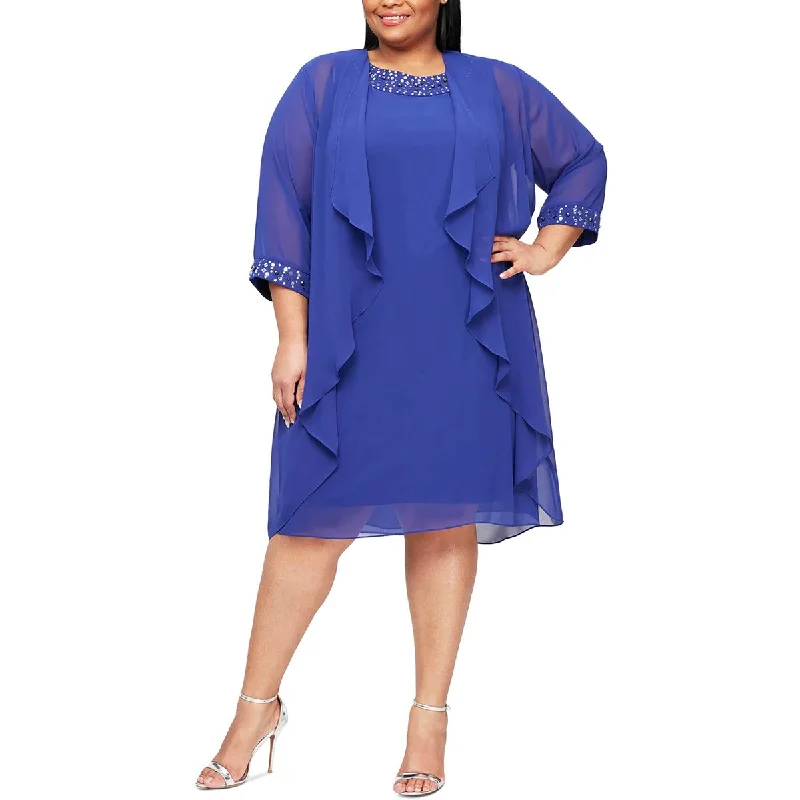 Sustainable Fashion Clothing For Women SLNY Womens Plus Beaded 2 PC Two Piece Dress