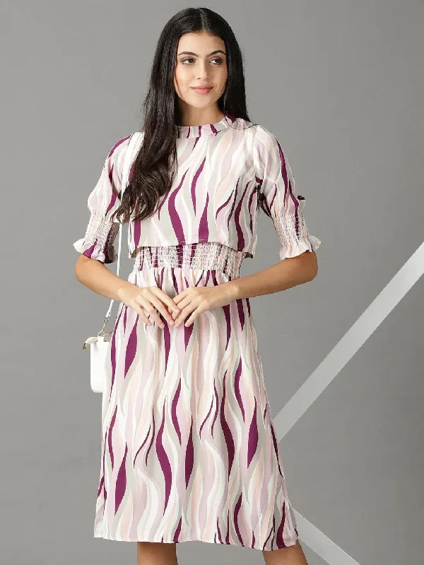 Formal Garments For Women Women's Off White Printed Fit and Flare Dress-AE-15861-Offwhitelavender