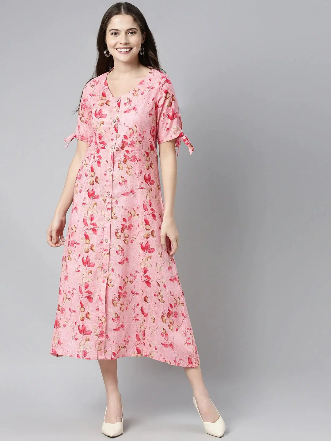 Early Bird Offer Ahika Women Pink Brown Printed A Line Dress