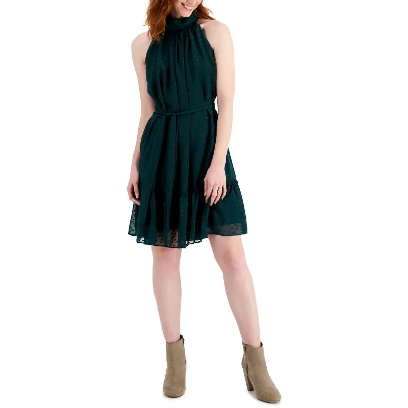 Women's Elegant Clothes Taylor Womens Petites Clip Dot Belt Halter Dress