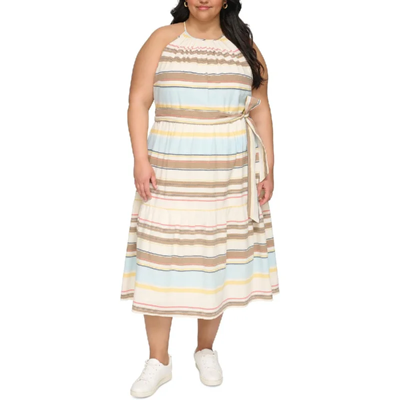 Formal Clothing For Women DKNY Womens Plus Gathered Cotton Halter Dress