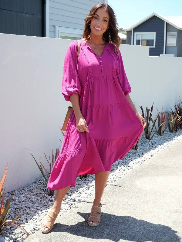 Women's High-End Clothing Boho Australia Harley Tier Dress Magenta