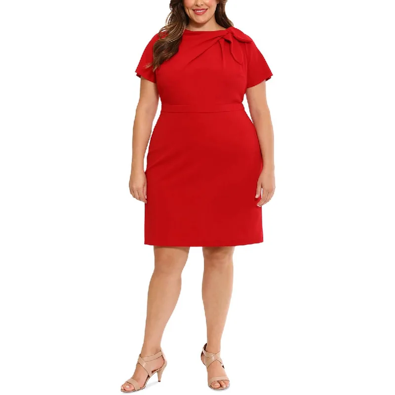 Women's Trendy Outfits London Times Womens Plus Tie Neck Knee-Length Wear To Work Dress
