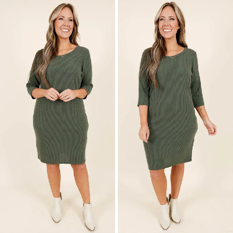Fashion-forward Women's Clothing Happiness Is Contagious Dress, Hunter Green